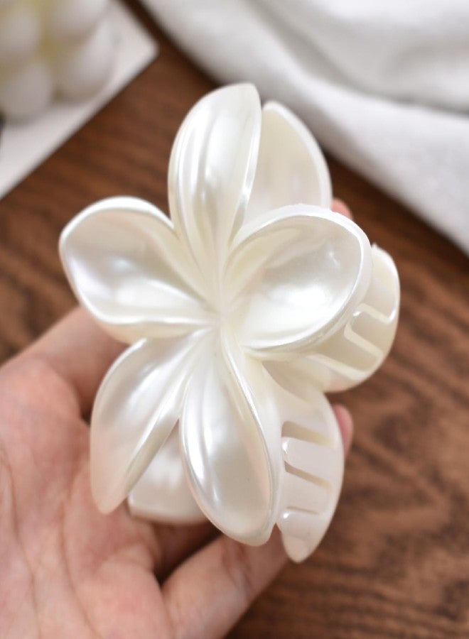 Ynxee Pearl White Plumeria Flower Hair Claws Non Slip 3.1" Hair Clips Women Girls Hair Accessories - Image 3